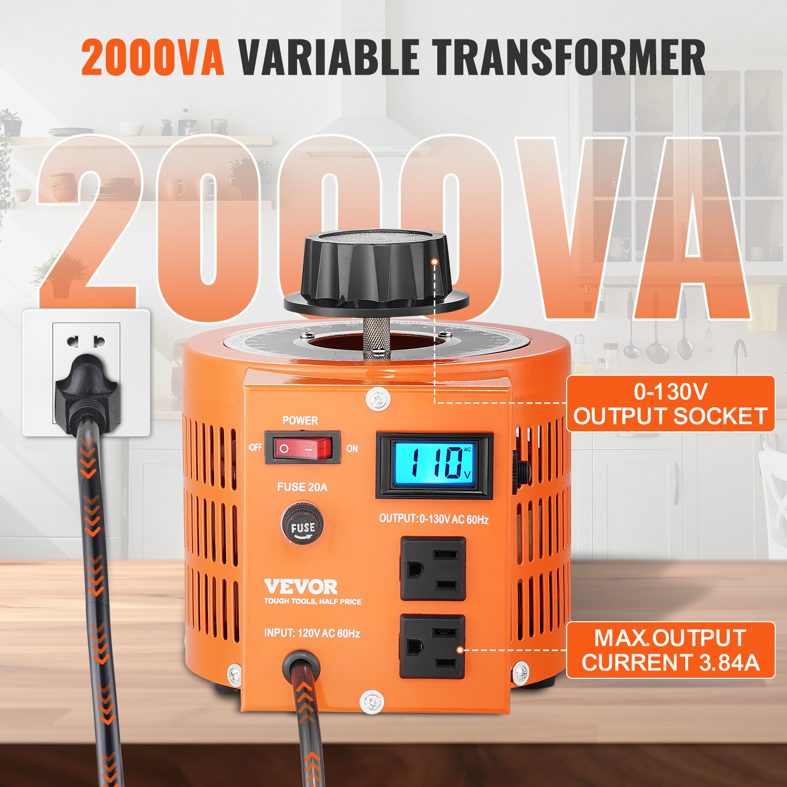 2000/1000/500VA Variable Voltage Transformer 15.3/7.69/3.84A 0-130V - Picture 29 of 74