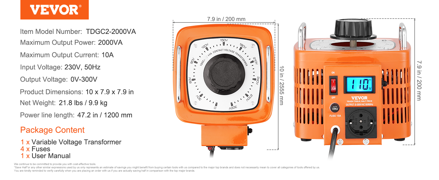 thumbnail image 2 of VEVOR 3000VA Variable Transformer - 23A, 0-130V Output, LCD Display, Voltage Regulator 2 of 5