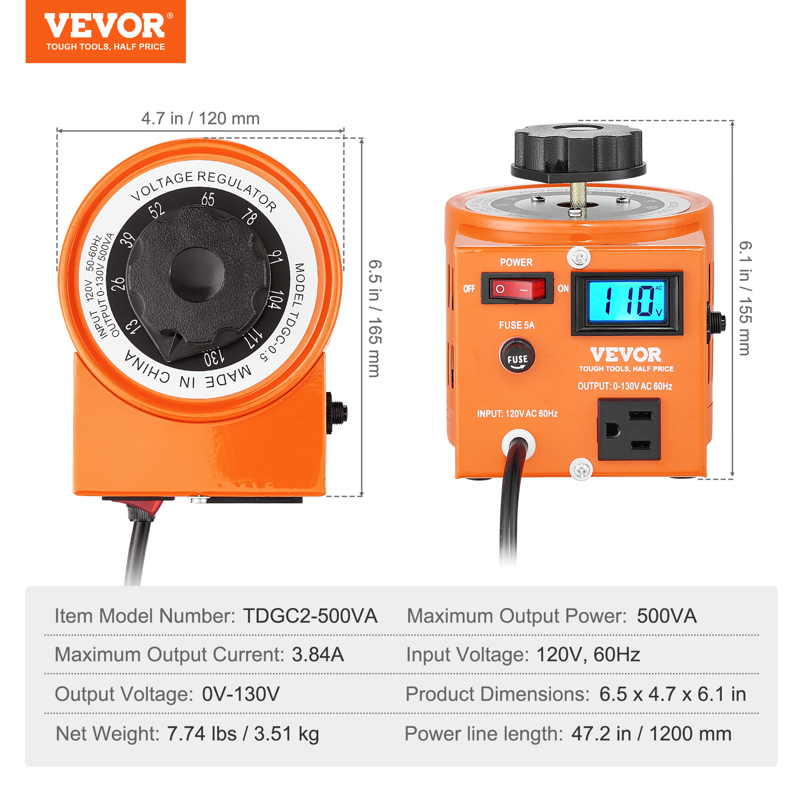 2000/1000/500VA Variable Voltage Transformer 15.3/7.69/3.84A 0-130V - Picture 45 of 74