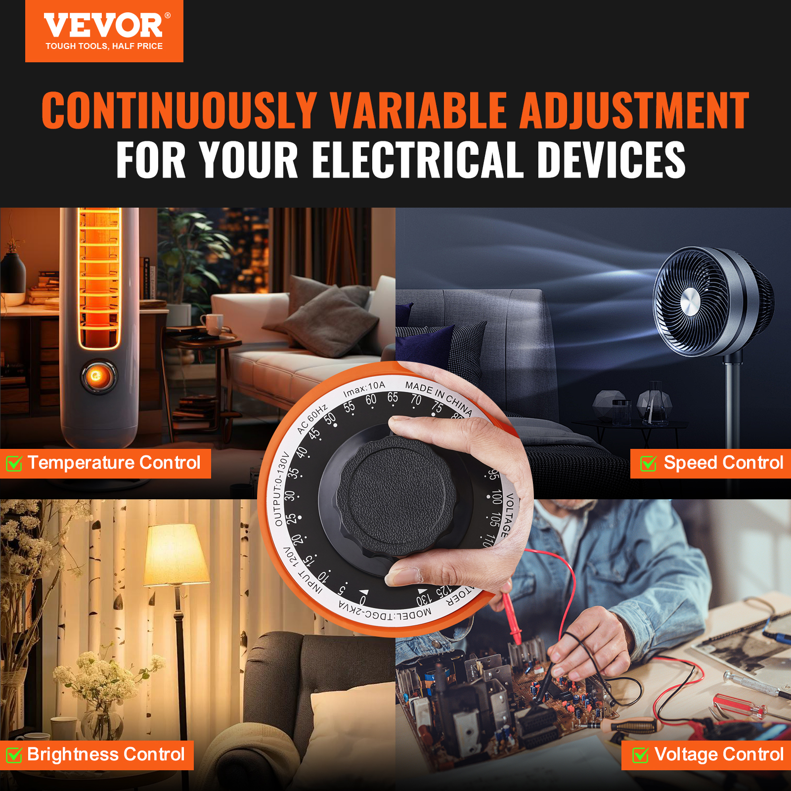 2000/1000/500VA Variable Voltage Transformer 15.3/7.69/3.84A 0-130V - Picture 16 of 74