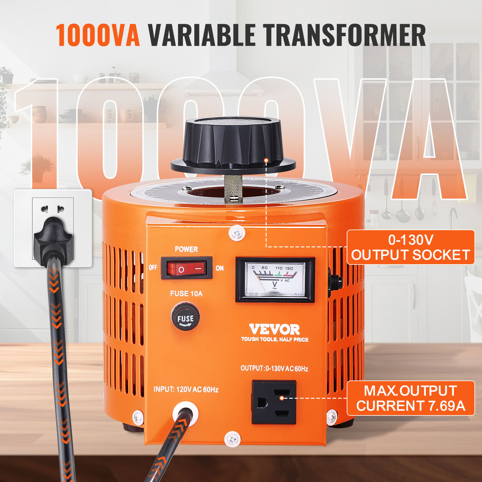 2000/1000/500VA Variable Voltage Transformer 15.3/7.69/3.84A 0-130V - Picture 17 of 74