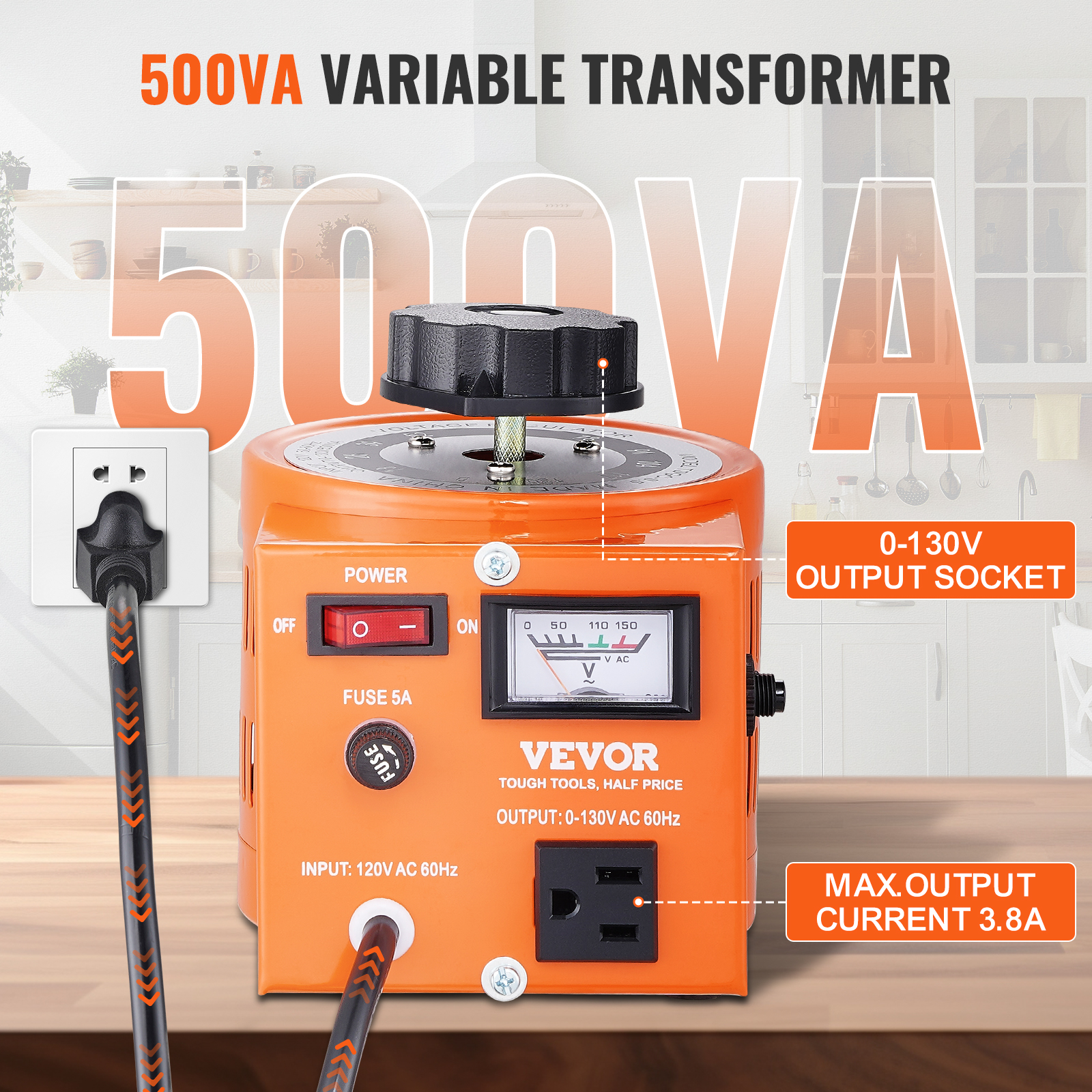2000/1000/500VA Variable Voltage Transformer 15.3/7.69/3.84A 0-130V - Picture 53 of 74