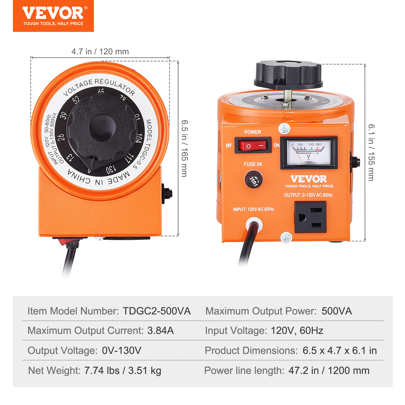 2000/1000/500VA Variable Voltage Transformer 15.3/7.69/3.84A 0-130V - Picture 57 of 74