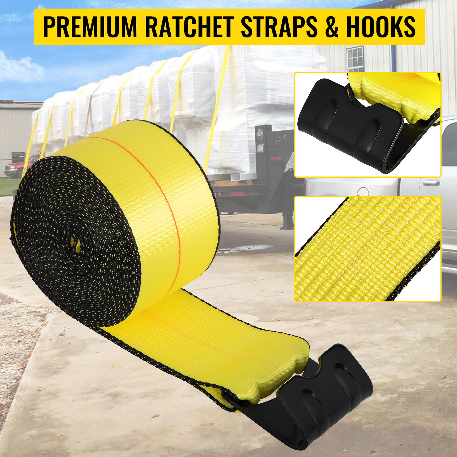thumbnail image 2 of 10 Orange 4" X 30' Flat Hook Winch Straps – Heavy Duty Tie Downs For Trailers 2 of 5