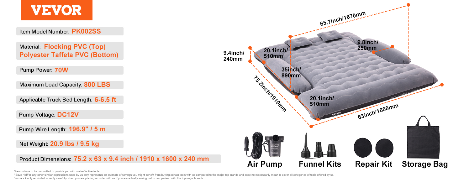 Truck Bed Air Mattress,6-6.5 ft,Inflatable