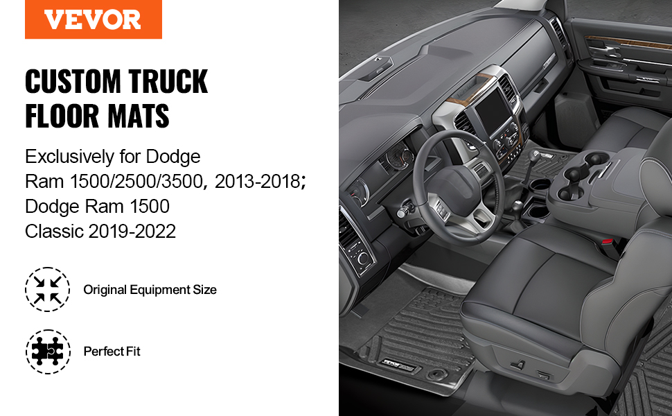 VEVOR Automotive Floor Mats Fits for Dodge Ram 1500/2500/3500 3 Pcs Front and 2Nd Row Liners, Floor Mats Liners for Truck, Black