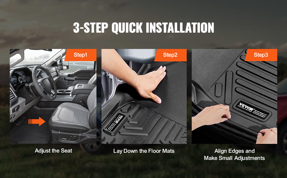 VEVOR Automotive Floor Mats Fits for Dodge Ram 1500/2500/3500 3 Pcs Front and 2Nd Row Liners, Floor Mats Liners for Truck, Black