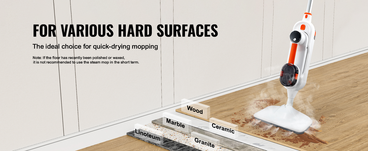VEVOR Steam Mop, 8-in-1 Hard Wood Floor Cleaner with 7 Replaceable Brush Heads, for Various Hard Floors, Like Ceramic, Granite, Marble, Linoleum, Natural Floor Mop with 2 pcs Machine Washable Pads