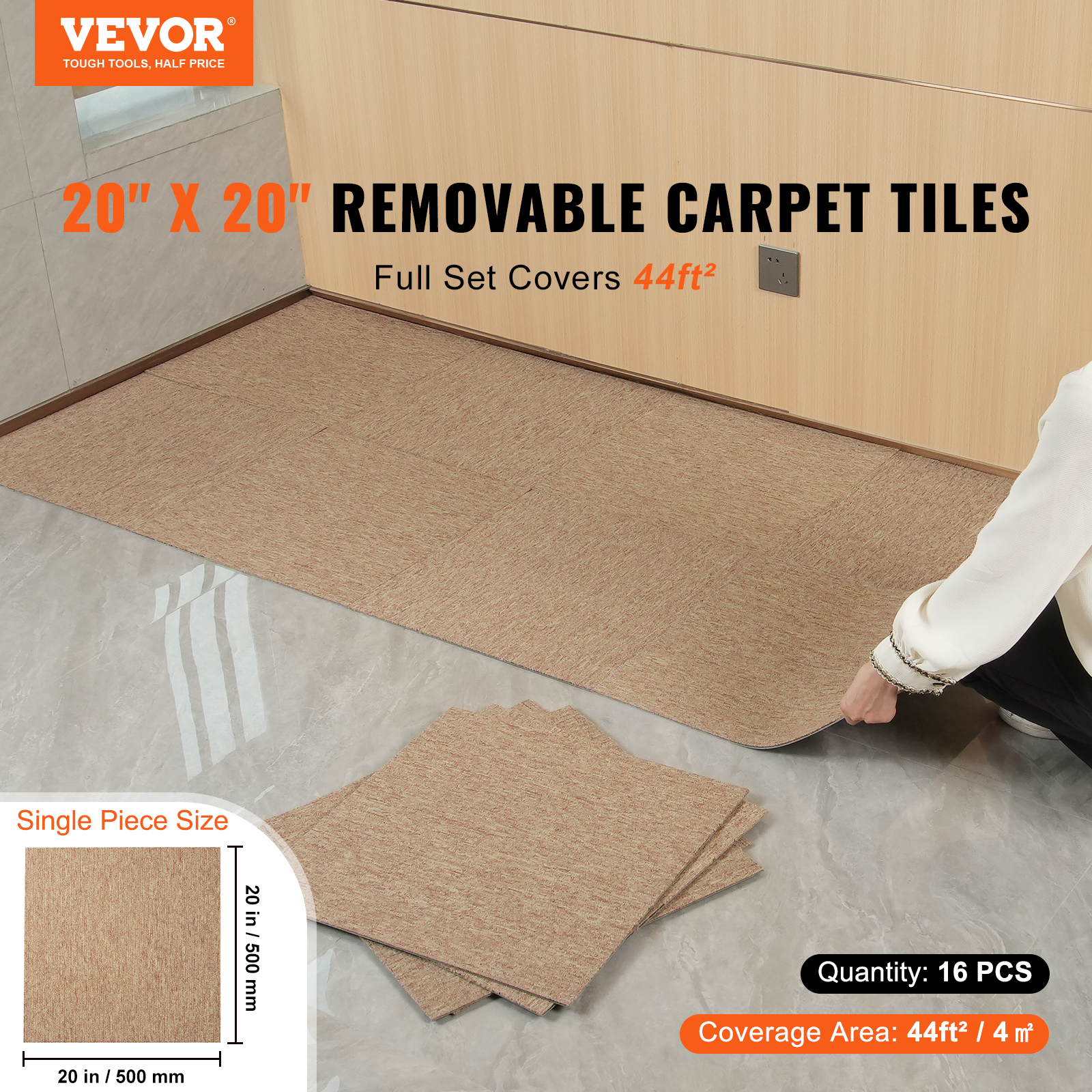 VEVOR Carpet Tile Floor 12/16/20/24 pcs Squares w/Padding Attached 20x20/24x24in - Picture 16 of 62