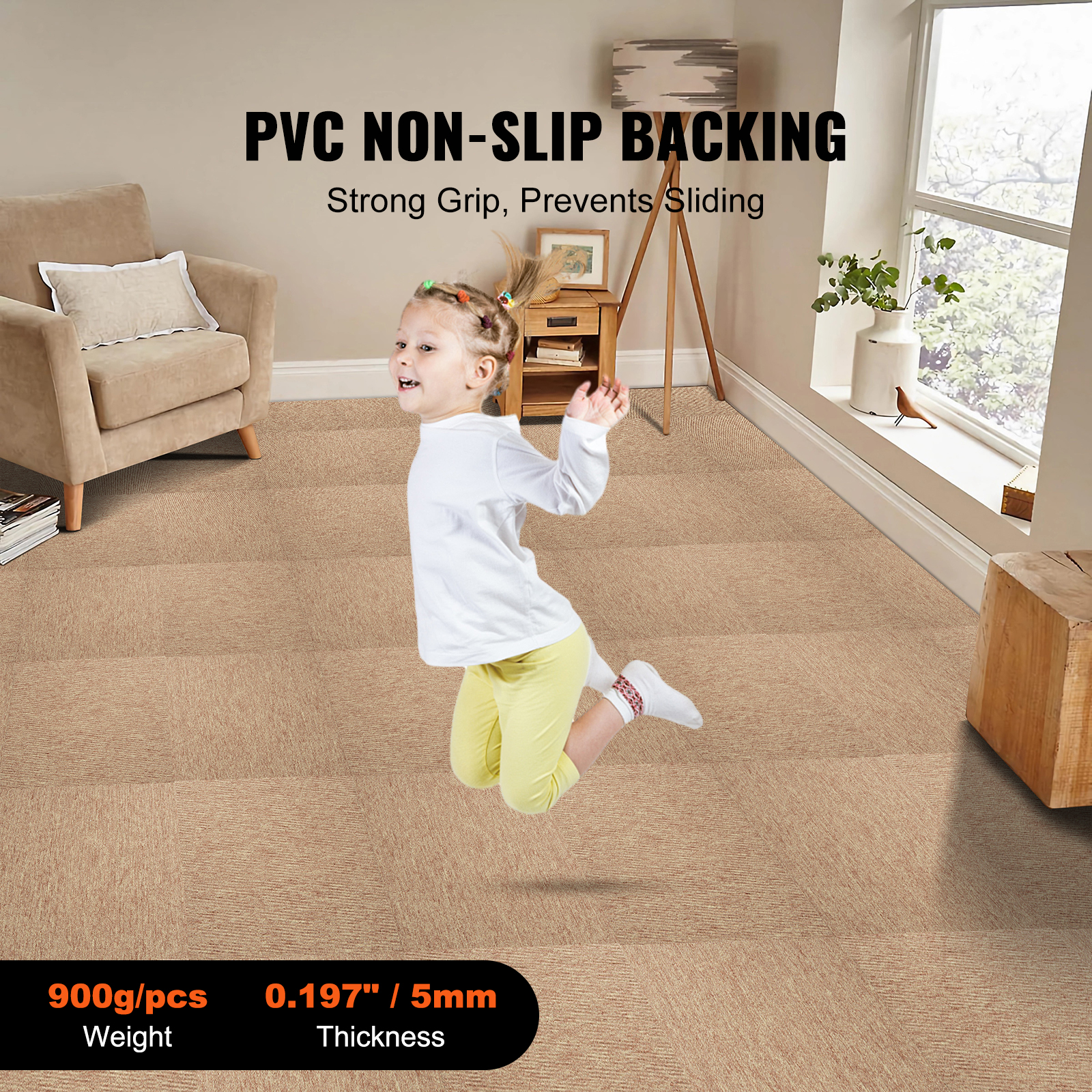 VEVOR Carpet Tile Floor 12/16/20/24 pcs Squares w/Padding Attached 20x20/24x24in - Picture 19 of 62