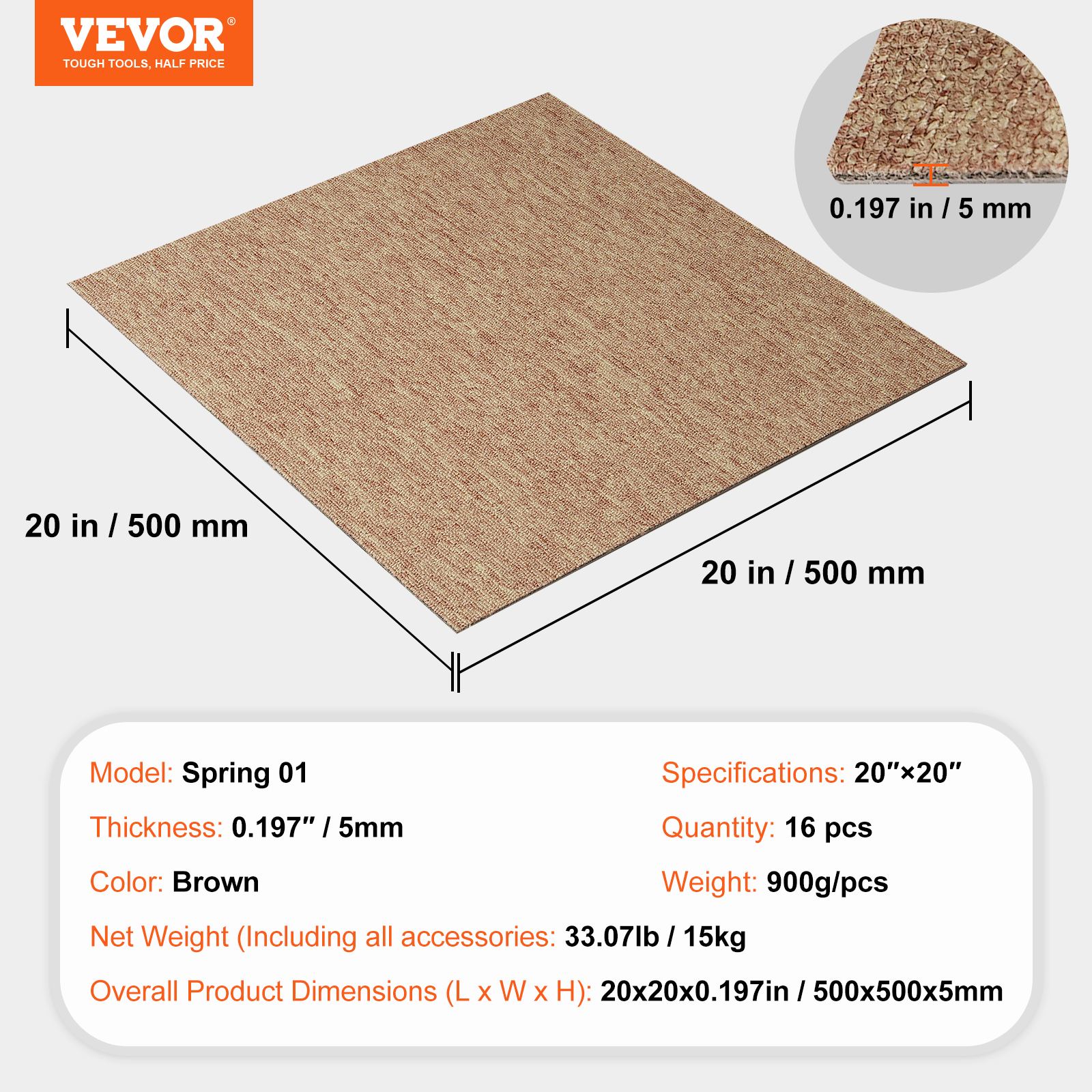 VEVOR Carpet Tile Floor 12/16/20/24 pcs Squares w/Padding Attached 20x20/24x24in - Picture 21 of 62