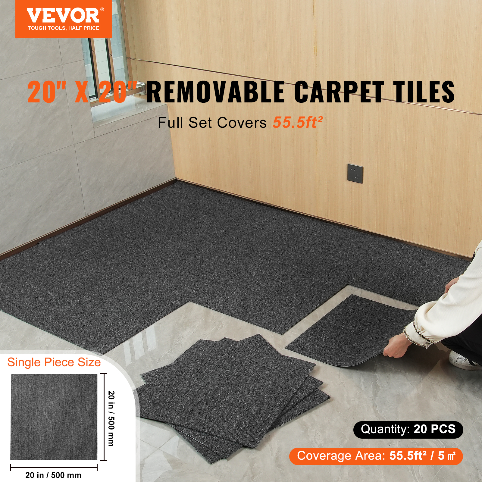 VEVOR Carpet Tile Floor 12/16/20/24 pcs Squares w/Padding Attached 20x20/24x24in - Picture 28 of 62
