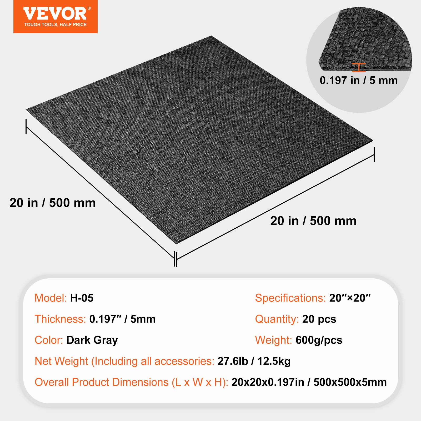 VEVOR Carpet Tile Floor 12/16/20/24 pcs Squares w/Padding Attached 20x20/24x24in - Picture 33 of 62
