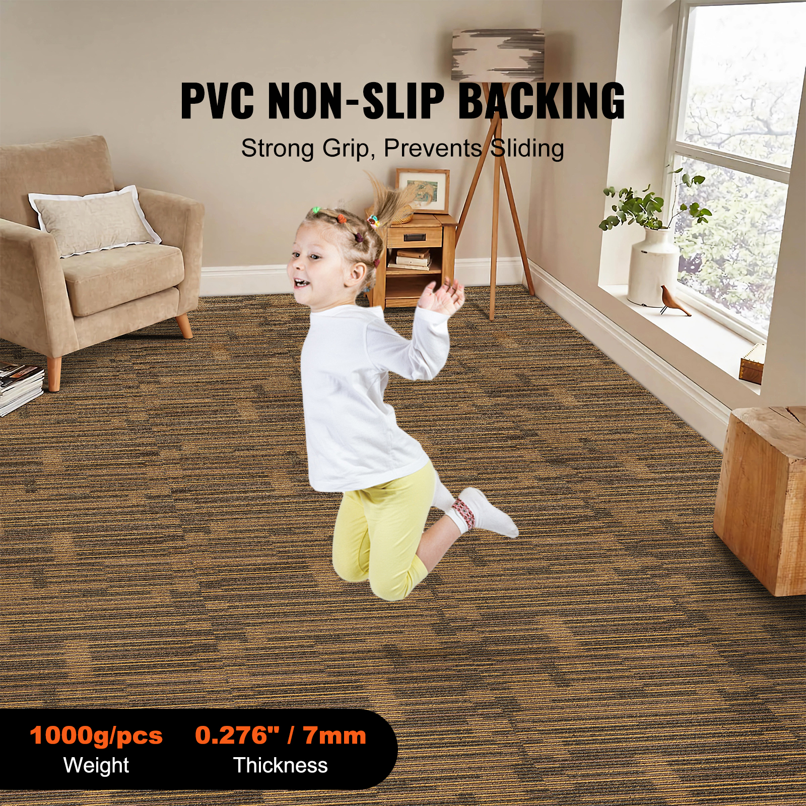 VEVOR Carpet Tile Floor 12/16/20/24 pcs Squares w/Padding Attached 20x20/24x24in - Picture 7 of 62