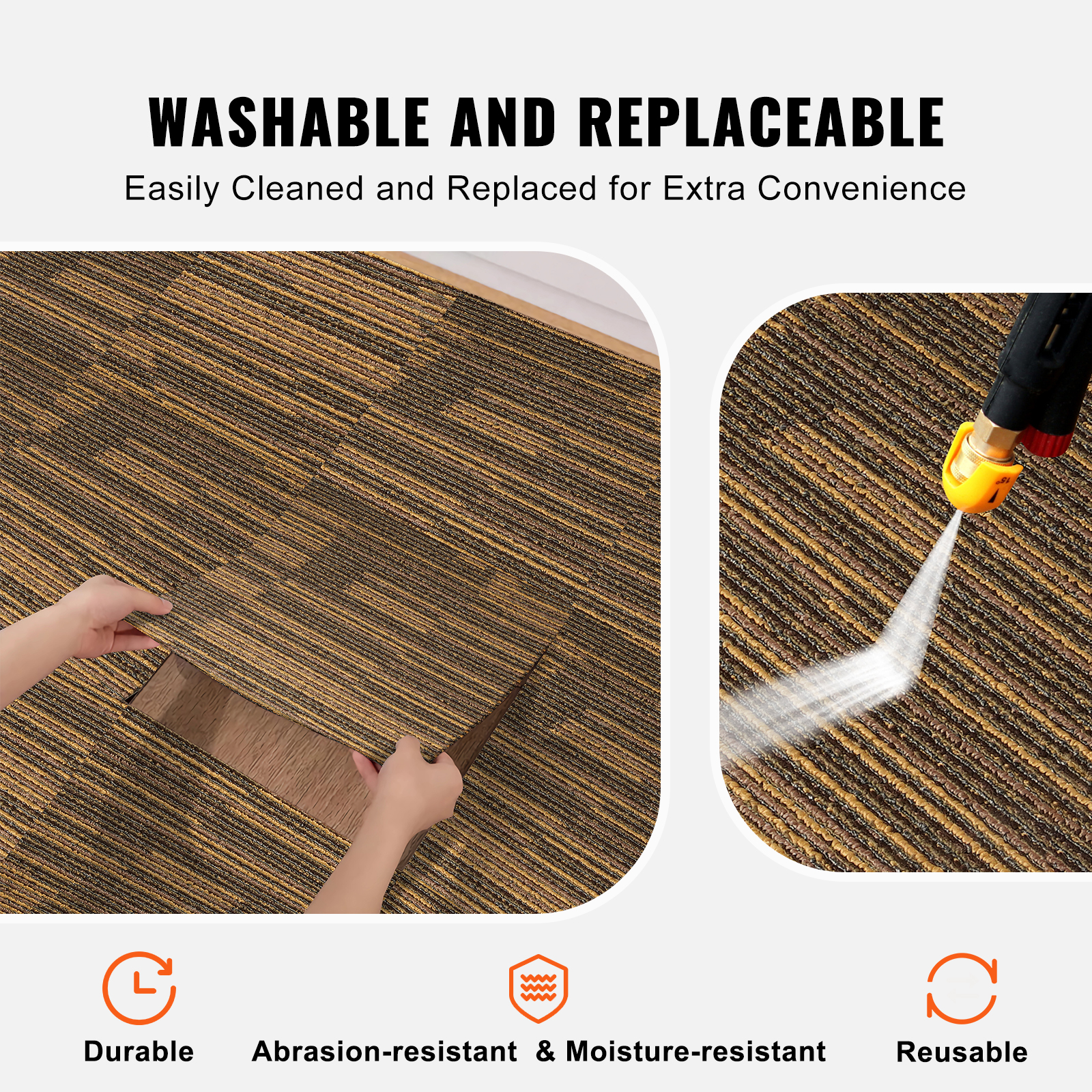 VEVOR Carpet Tile Floor 12/16/20/24 pcs Squares w/Padding Attached 20x20/24x24in - Picture 8 of 62