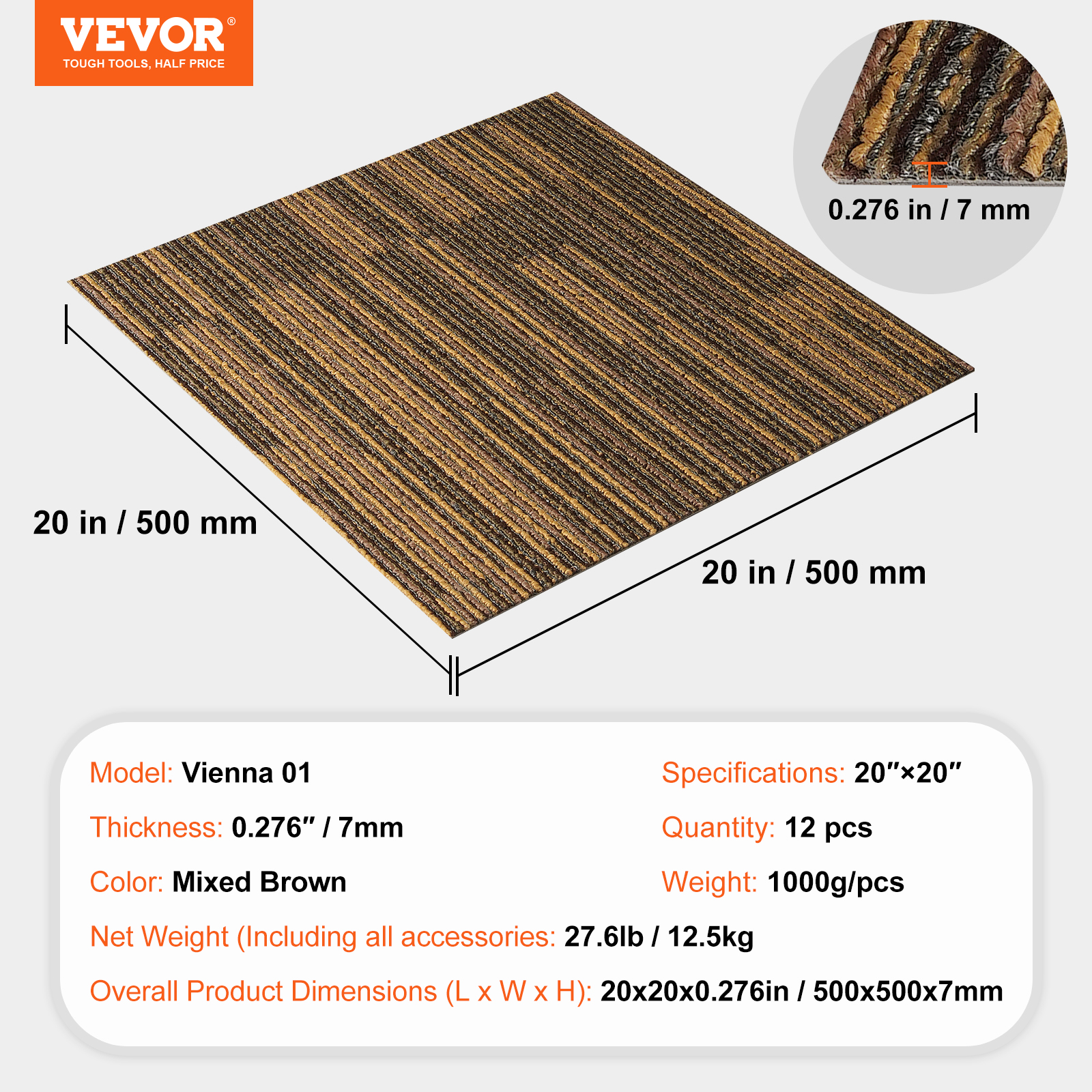 VEVOR Carpet Tile Floor 12/16/20/24 pcs Squares w/Padding Attached 20x20/24x24in - Picture 9 of 62