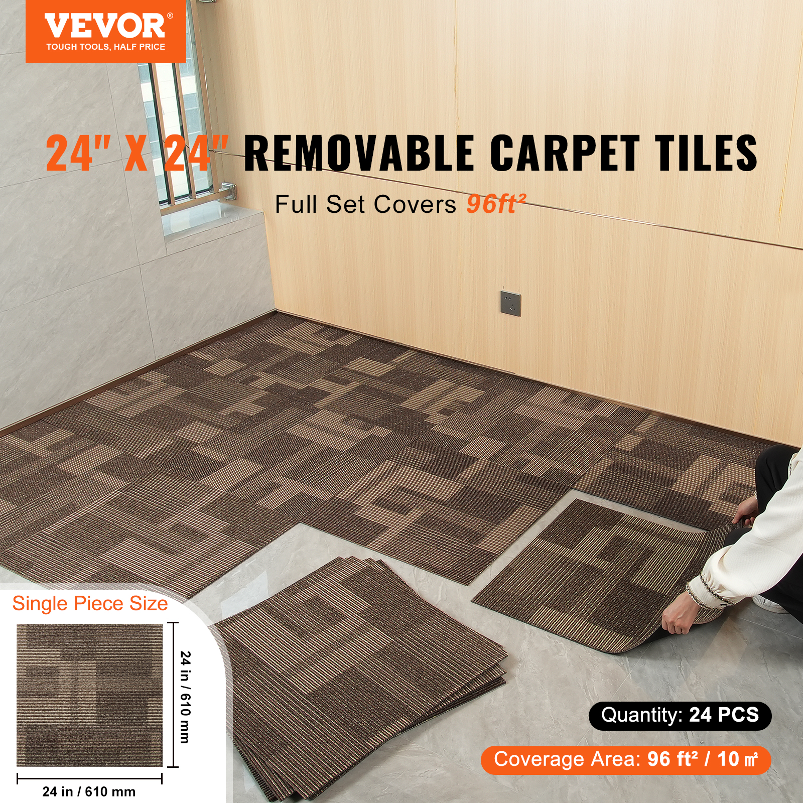 VEVOR Carpet Tile Floor 12/16/20/24 pcs Squares w/Padding Attached 20x20/24x24in - Picture 52 of 62