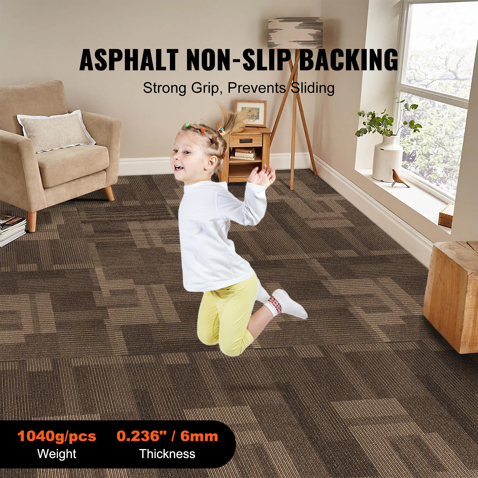 VEVOR Carpet Tile Floor 12/16/20/24 pcs Squares w/Padding Attached 20x20/24x24in - Picture 55 of 62