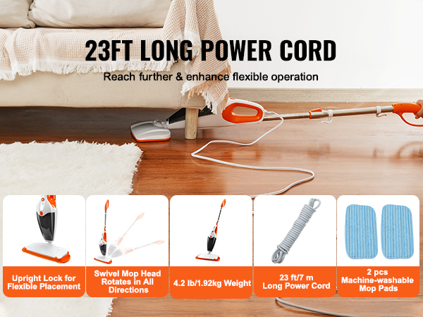 VEVOR Steam Mop, 5-in-1 Hard Wood Floor Cleaner with 4 Replaceable Brush  Heads, for Various Hard Floors, Like Ceramic, Granite, Marble, Linoleum,  Natural Floor Mop with 2 pcs Machine Washable Pads