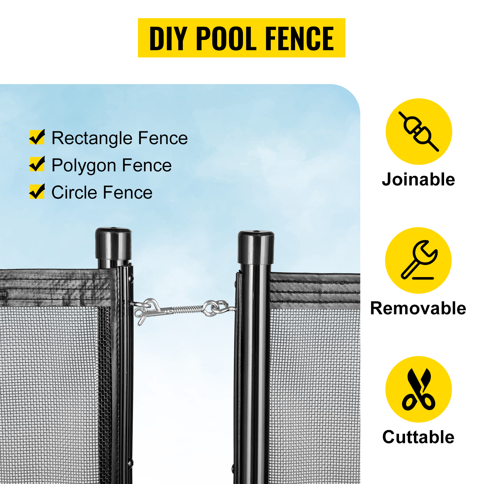 VEVOR Sentry Security Pool Fence 4x48 ft Removable Pool Fence Hole