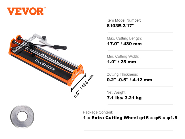 VEVOR 31 Inch Manual Tile Cutter Double Rails, Professional Tile Cutter  W/Alloy Cutting Wheel for Porcelain and Ceramic Tiles