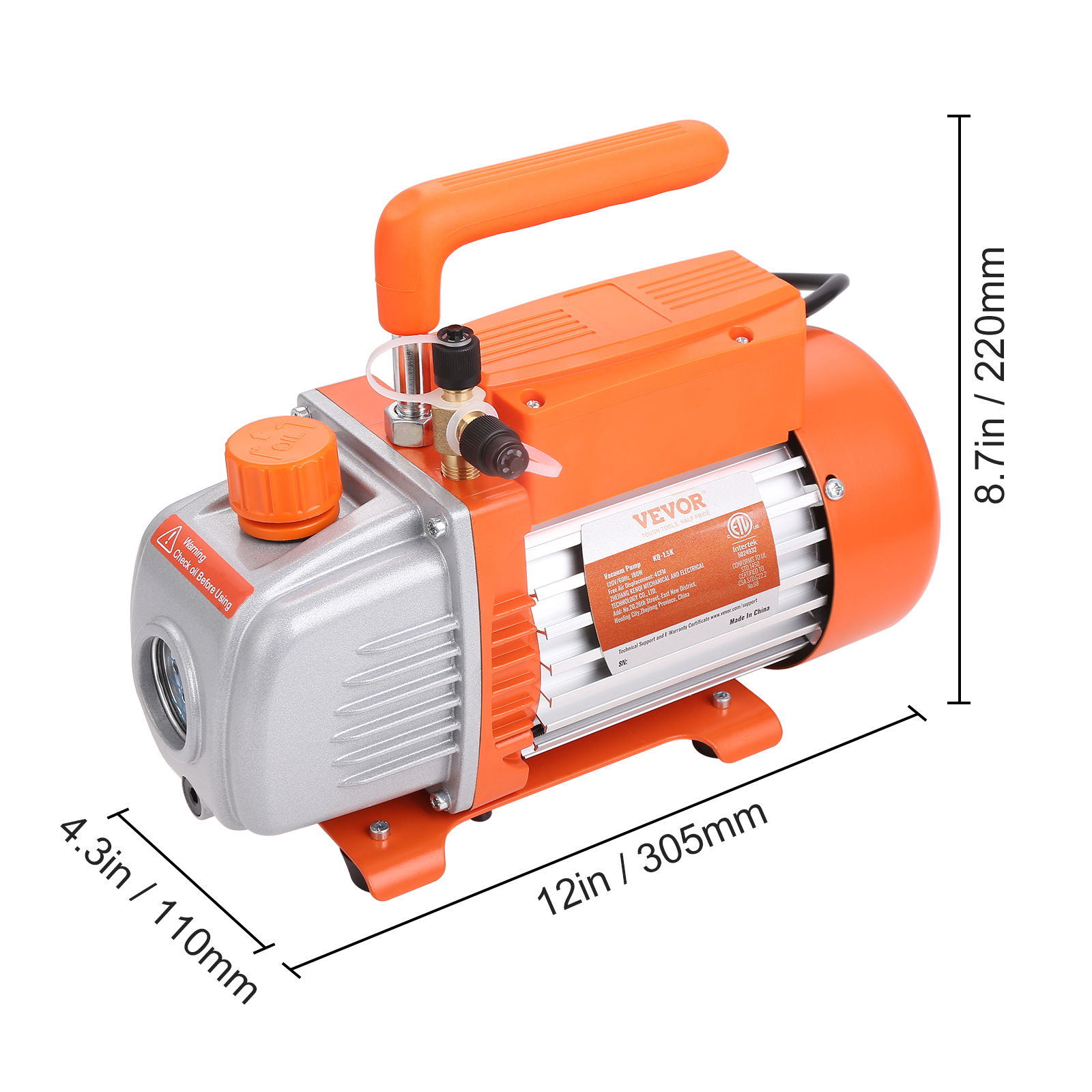 Pompa Per Vuoto Elitech V1200 12 CFM, 2 Stadi, Controllo App E Vacuometro Incluso - Perfetta Per HVAC E Manutenzione Di Sistemi Di Refrigerazione