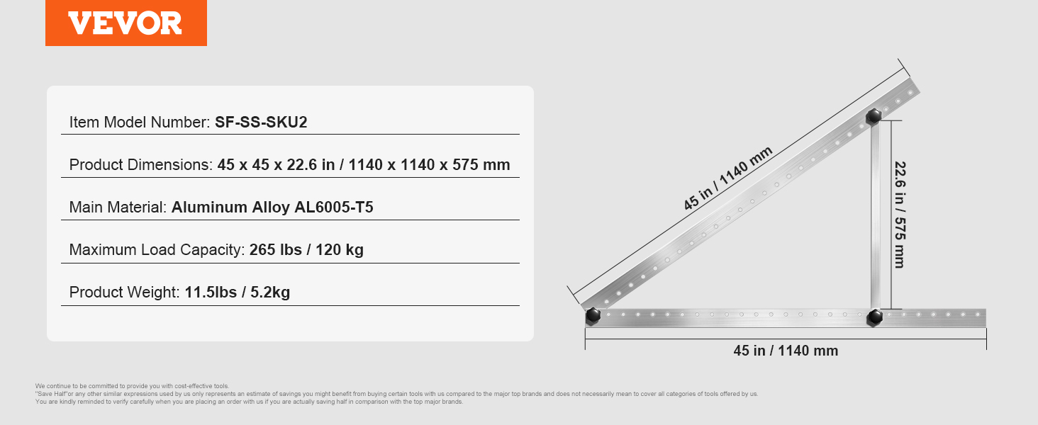 Supports de montage pour panneaux solaires, 114 cm, réglables de 0 à 90°