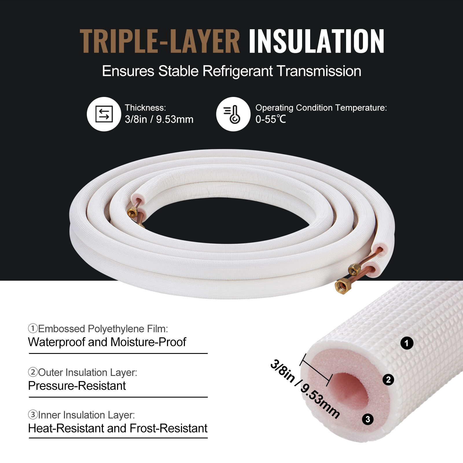 Mini Split Ductless Line Set Insulated Kit Copper Tubing AC 16/25/50ft - Picture 105 of 123