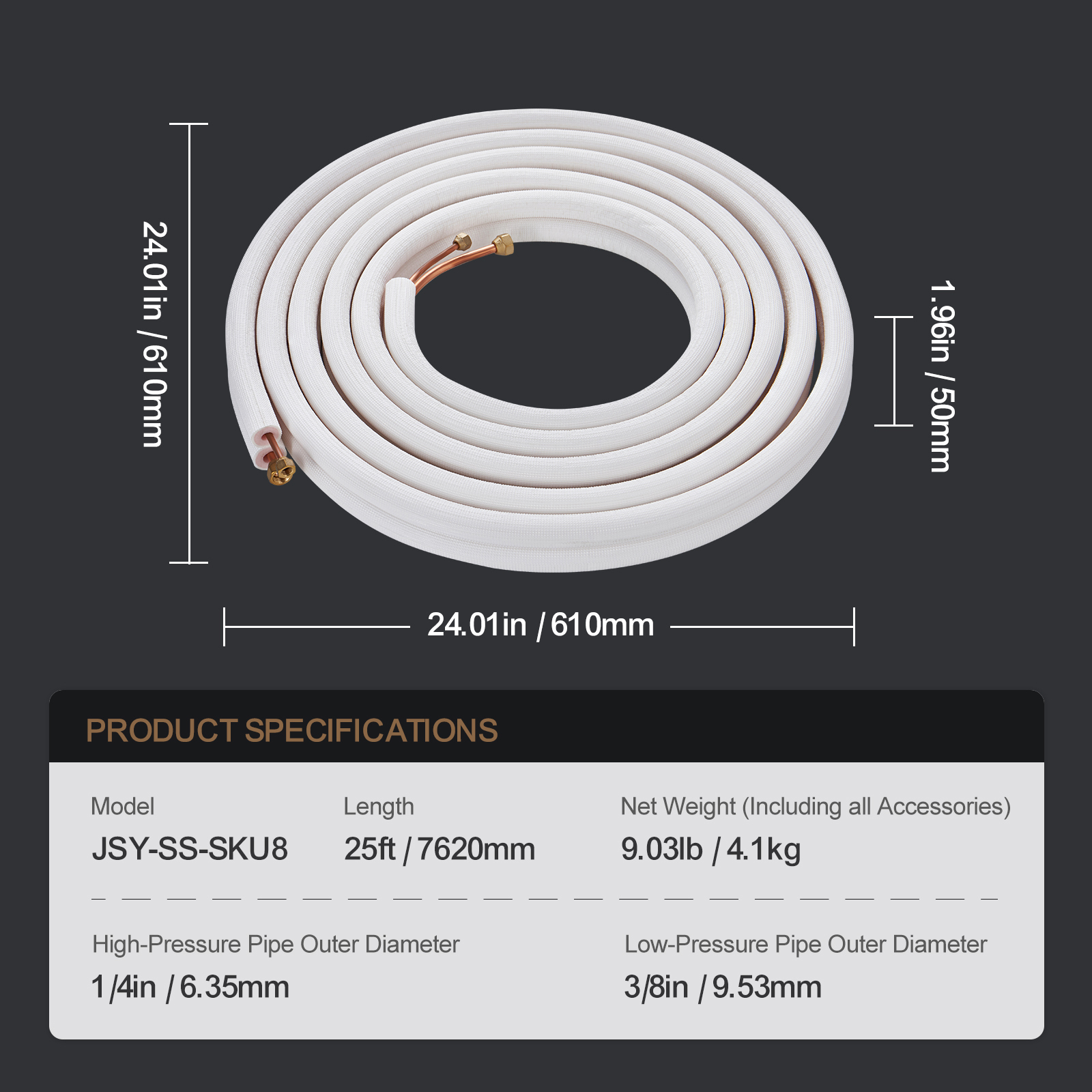 Mini Split Ductless Line Set Insulated Kit Copper Tubing AC 16/25/50ft - Picture 107 of 123