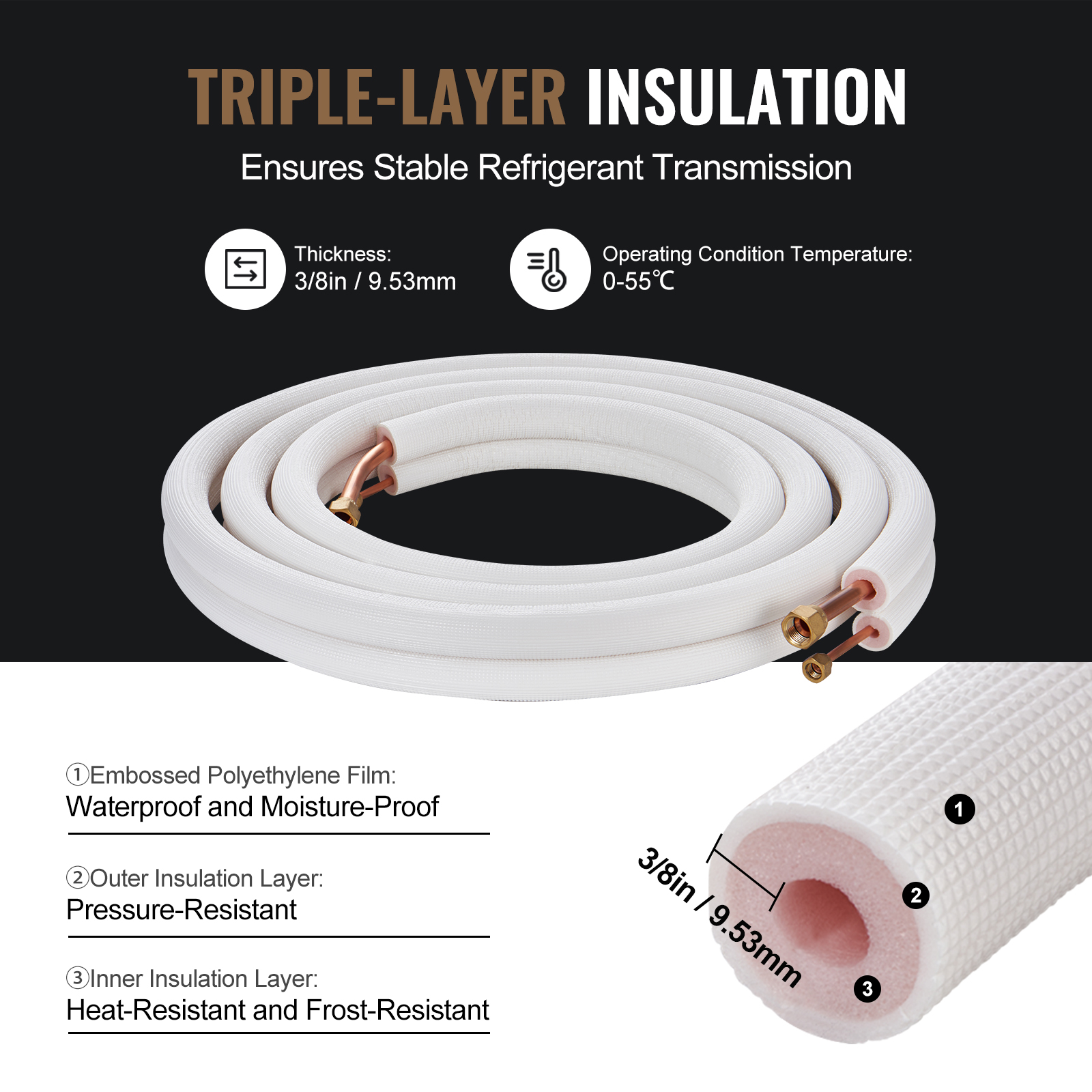 Mini Split Ductless Line Set Insulated Kit Copper Tubing AC 16/25/50ft - Picture 28 of 123