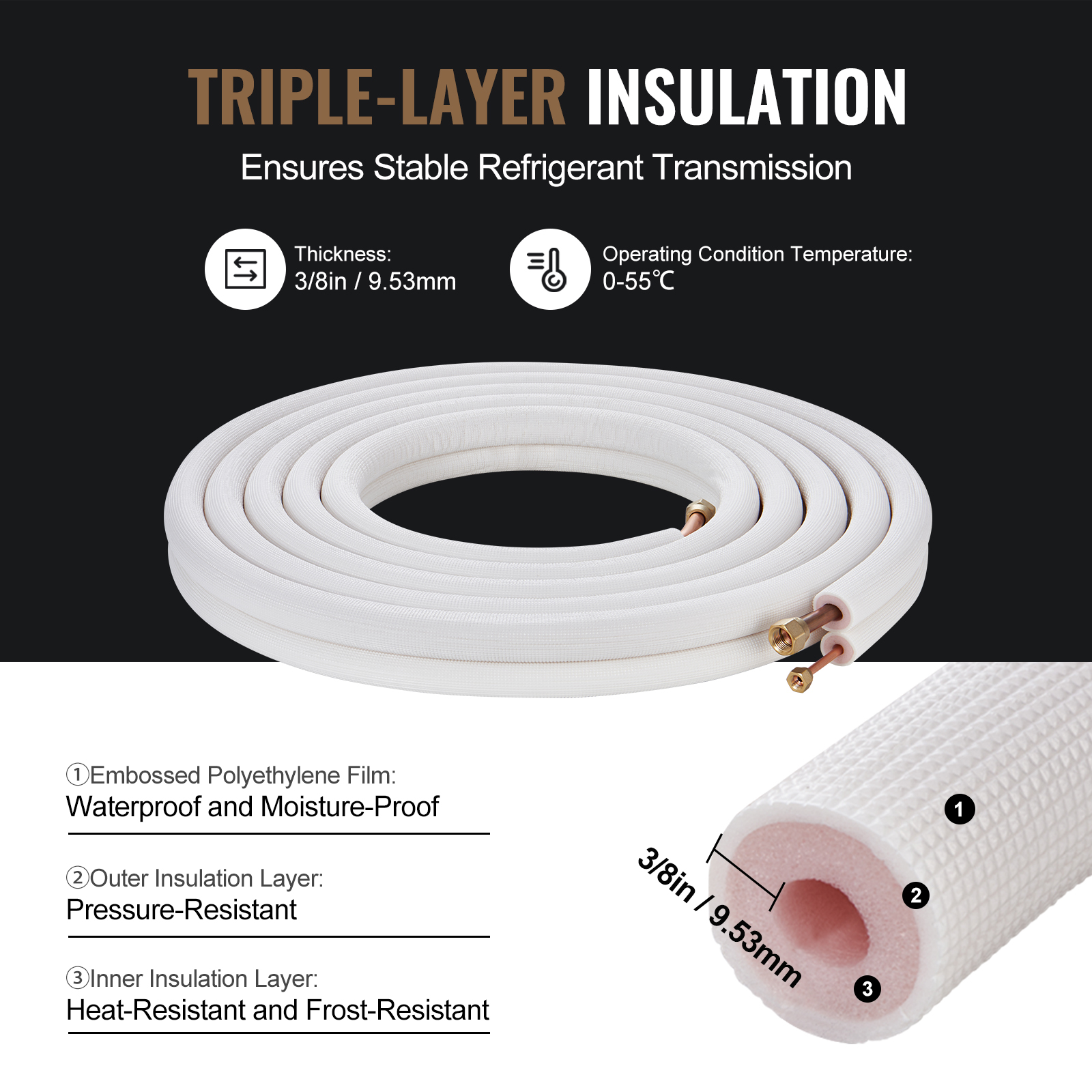 Mini Split Ductless Line Set Insulated Kit Copper Tubing AC 16/25/50ft - Picture 6 of 123