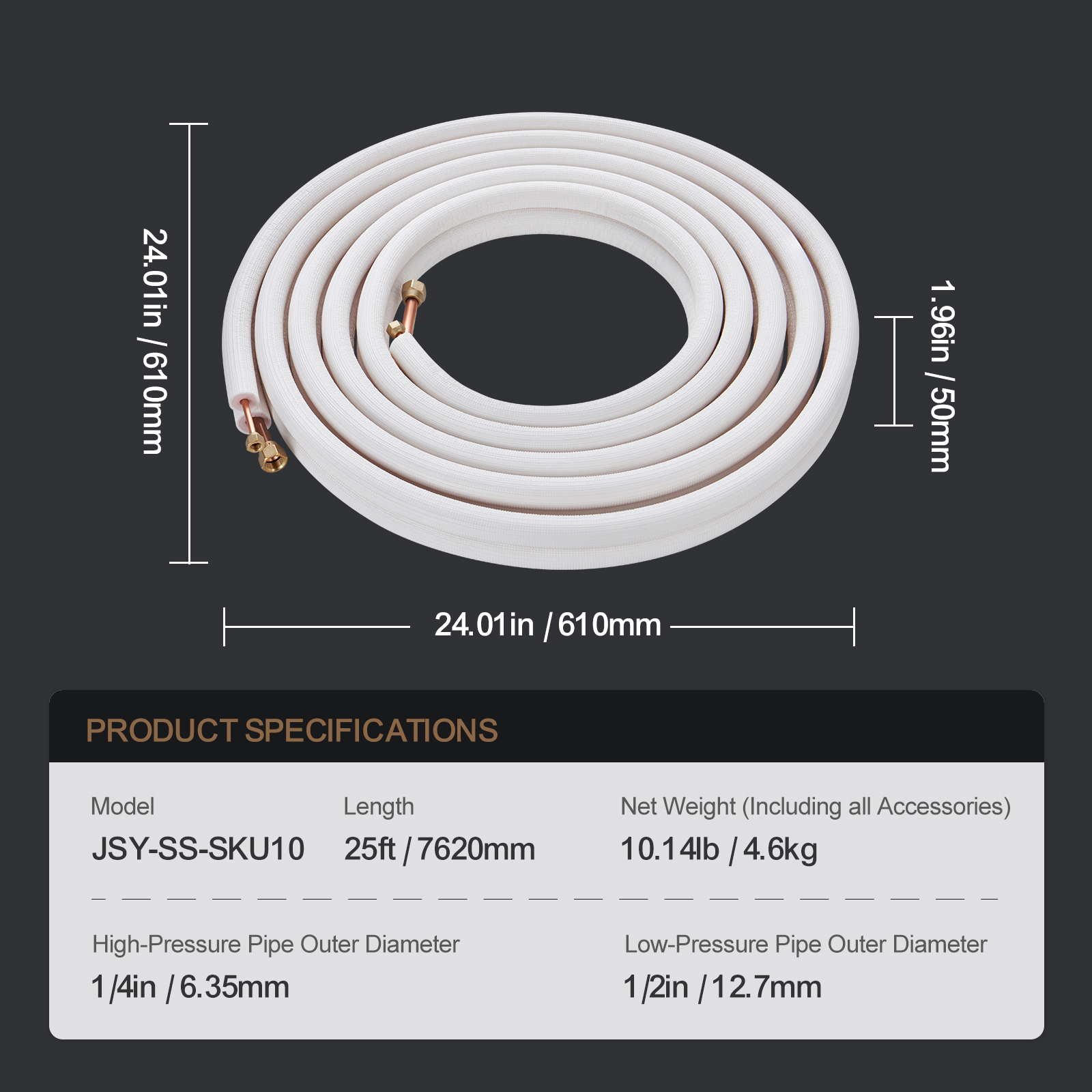 Mini Split Ductless Line Set Insulated Kit Copper Tubing AC 16/25/50ft - Picture 8 of 123