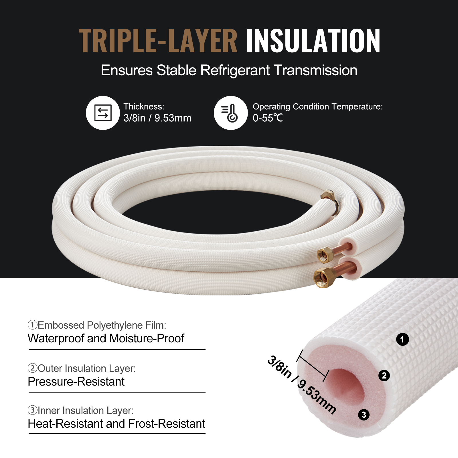 Mini Split Ductless Line Set Insulated Kit Copper Tubing AC 16/25/50ft - Picture 116 of 123