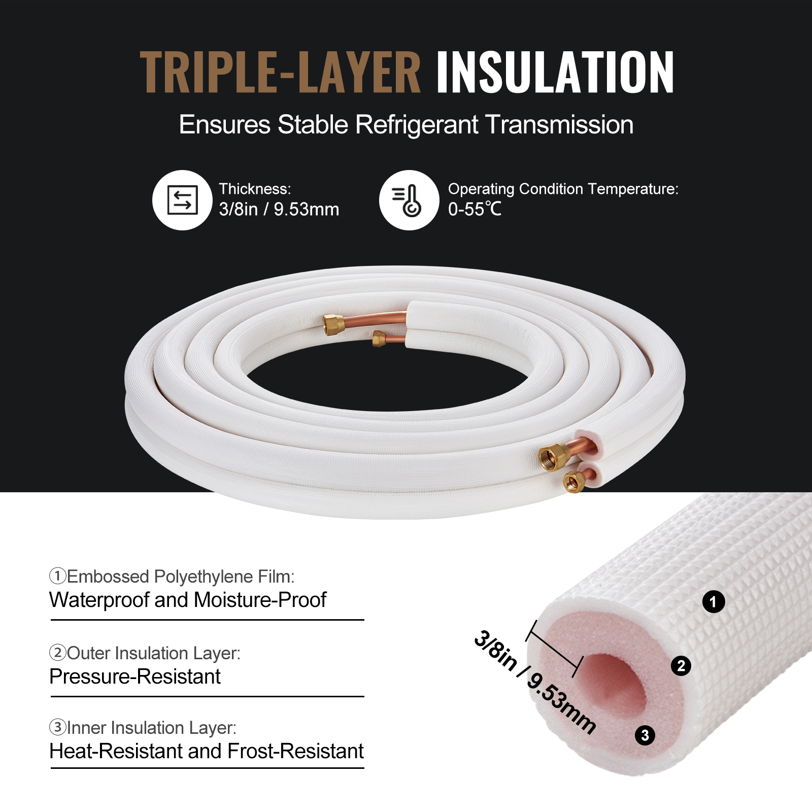 Mini Split Ductless Line Set Insulated Kit Copper Tubing AC 16/25/50ft - Picture 94 of 123