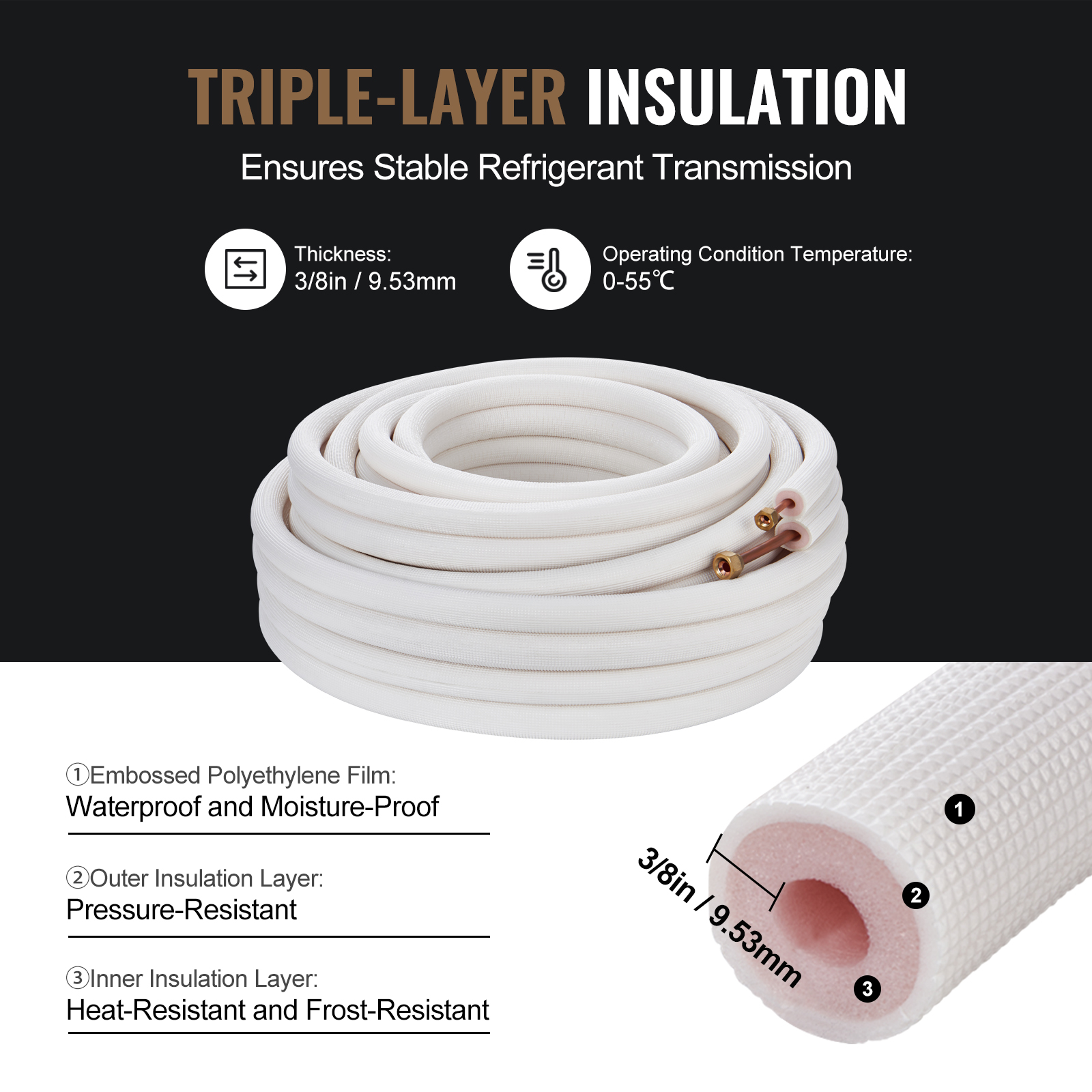 Mini Split Ductless Line Set Insulated Kit Copper Tubing AC 16/25/50ft - Picture 72 of 123