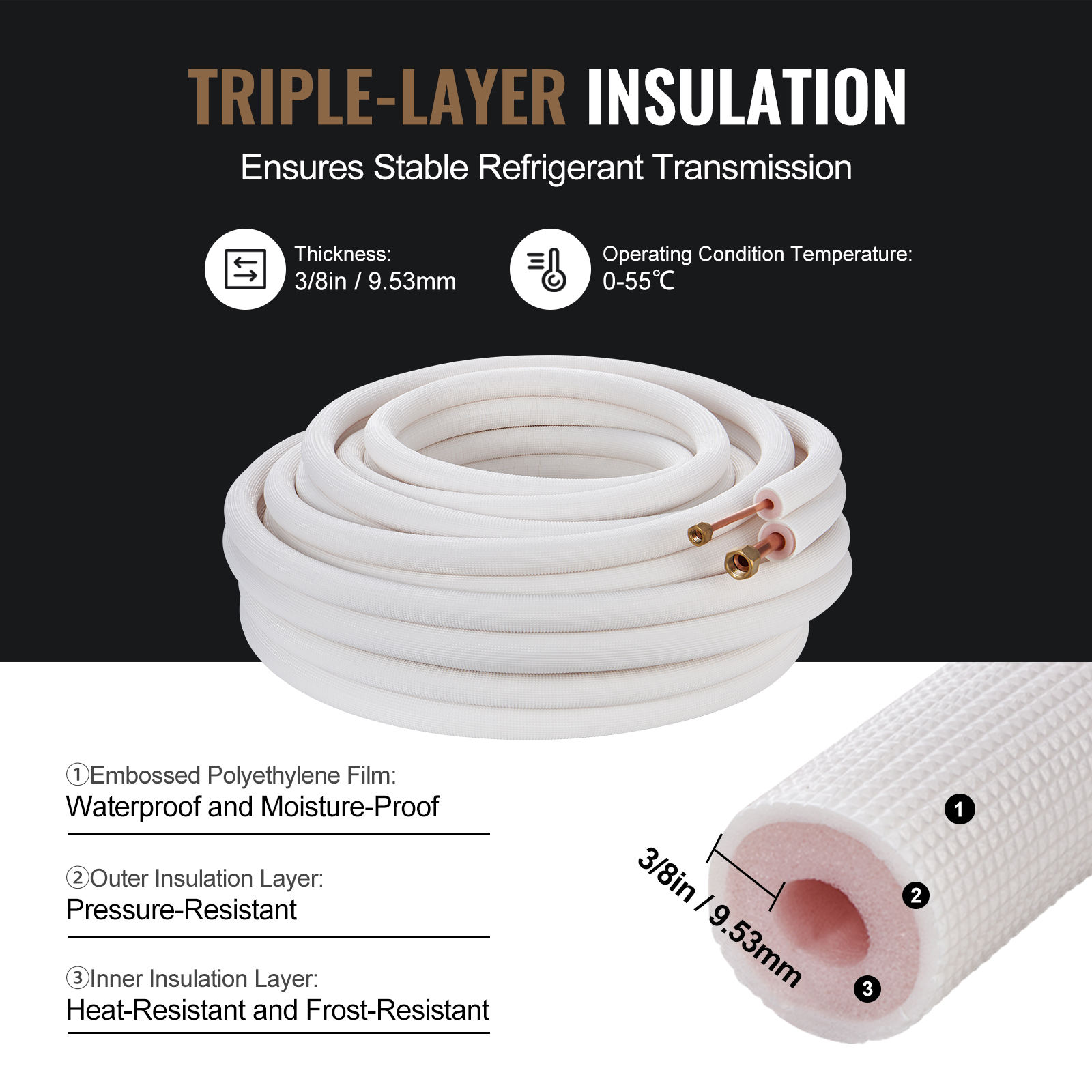 Mini Split Ductless Line Set Insulated Kit Copper Tubing AC 16/25/50ft - Picture 39 of 123