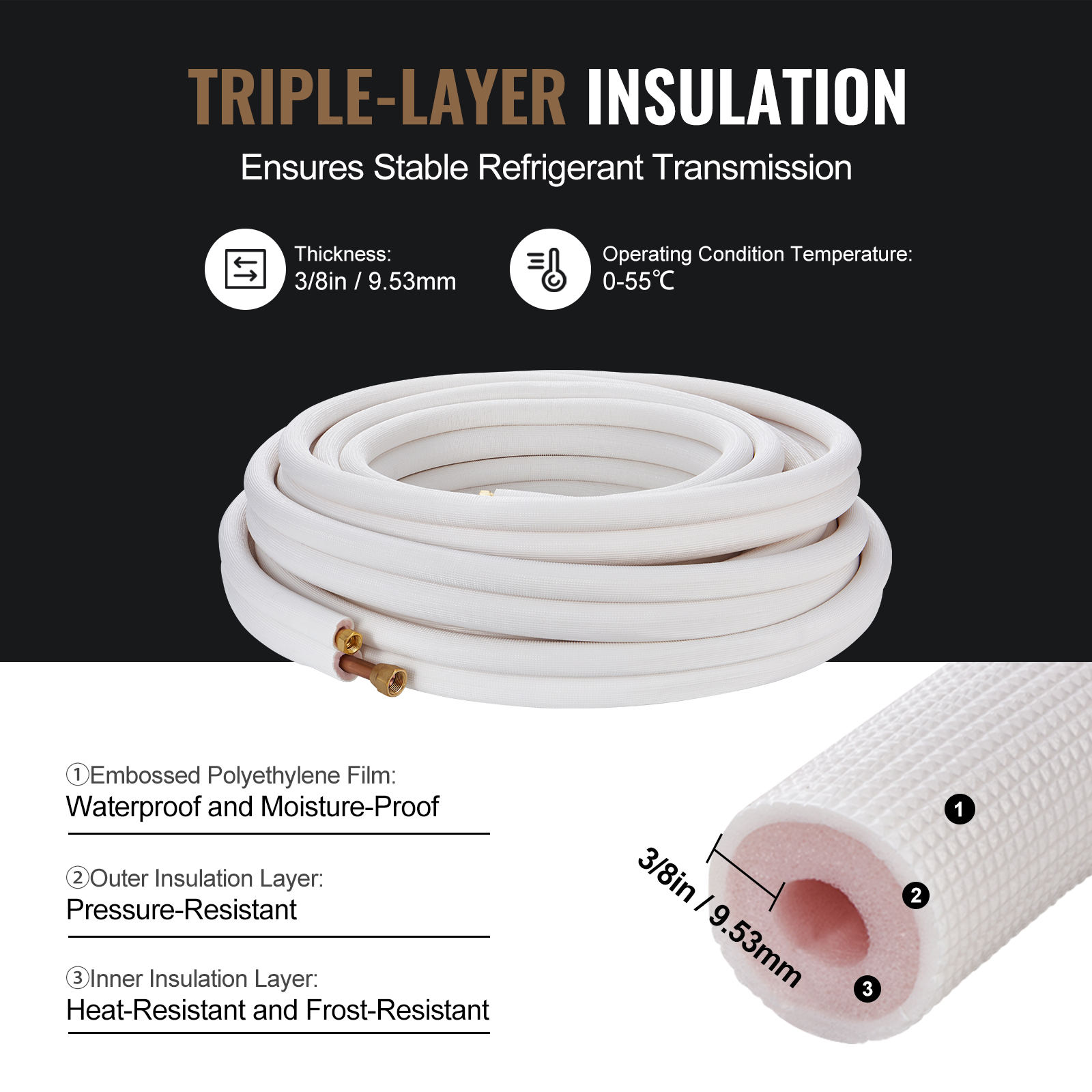 Mini Split Ductless Line Set Insulated Kit Copper Tubing AC 16/25/50ft - Picture 83 of 123
