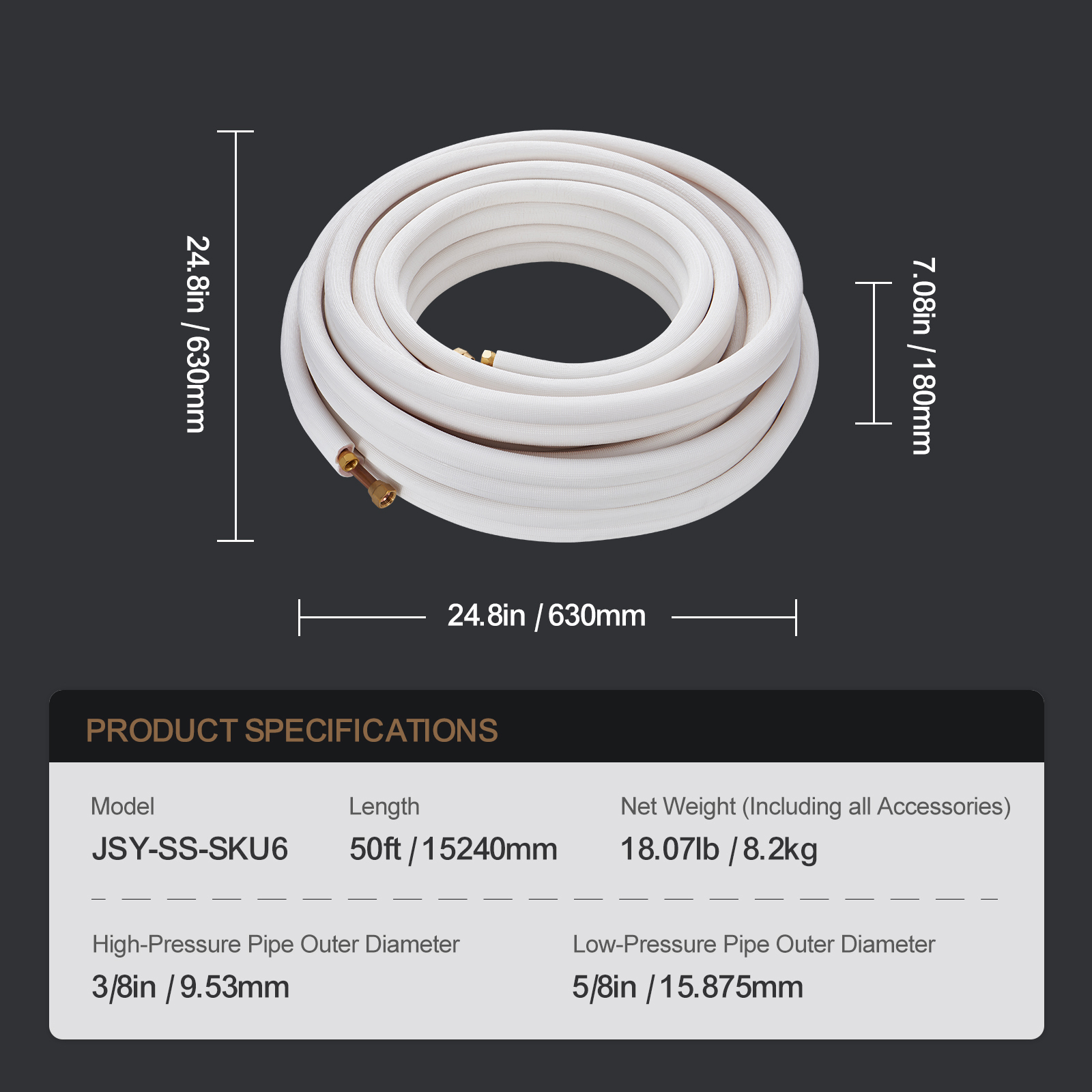 Mini Split Ductless Line Set Insulated Kit Copper Tubing AC 16/25/50ft - Picture 85 of 123