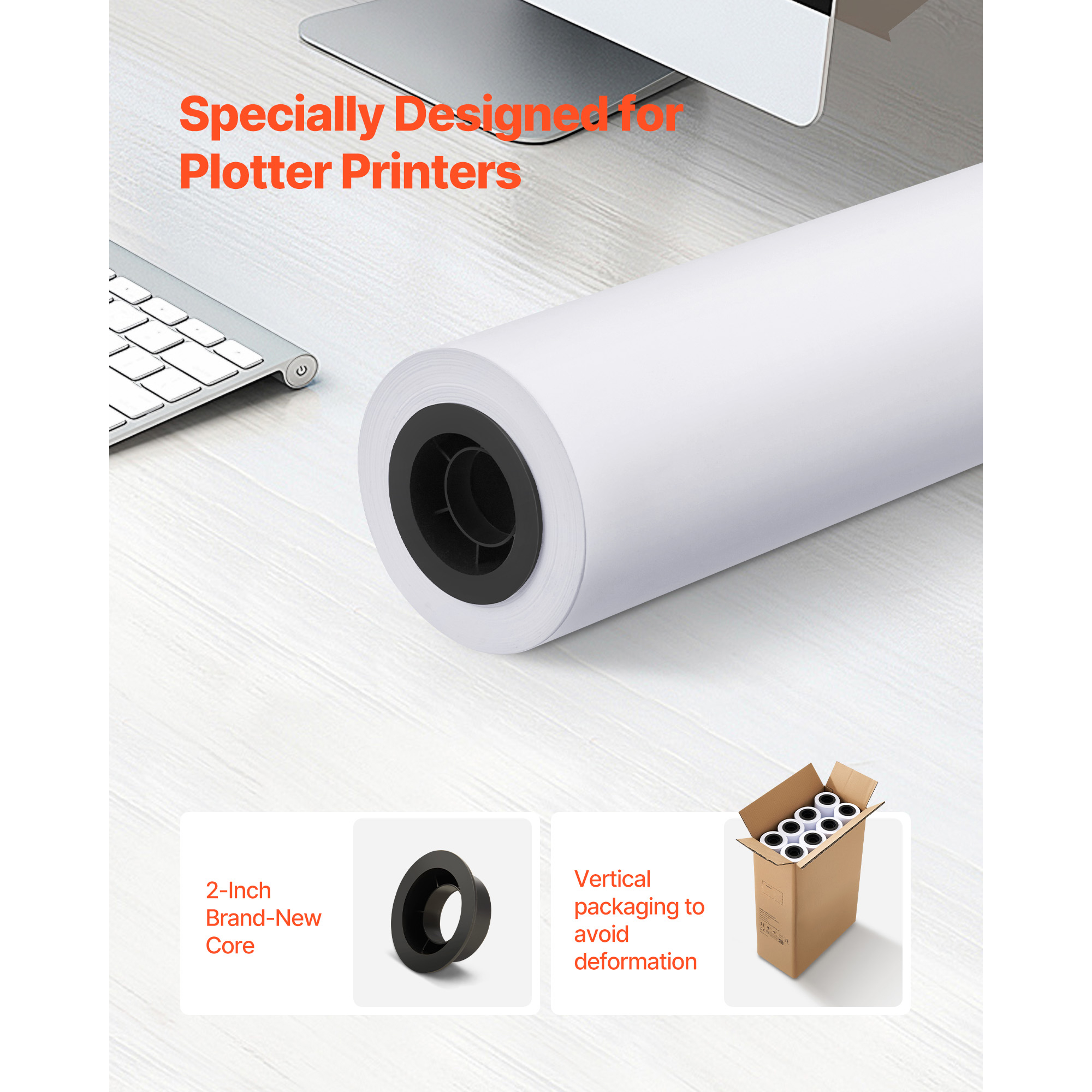 Uimoso Wide Format Plotter Paper Rolls for CAD, 2/8/20 Rolls, 150/300/500 ft