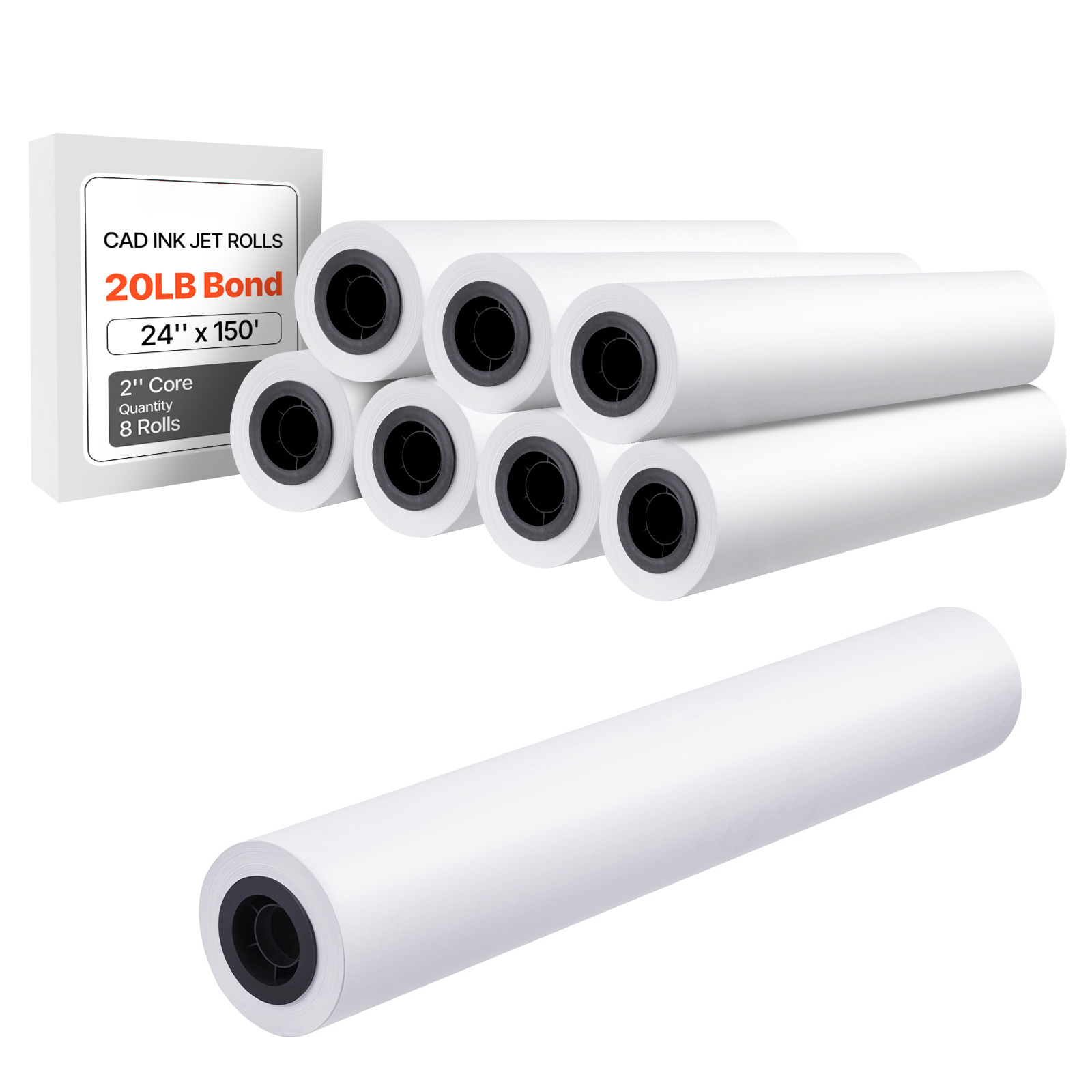 Uimoso Wide Format Plotter Paper Rolls for CAD, 2/8/20 Rolls, 150/300/500 ft
