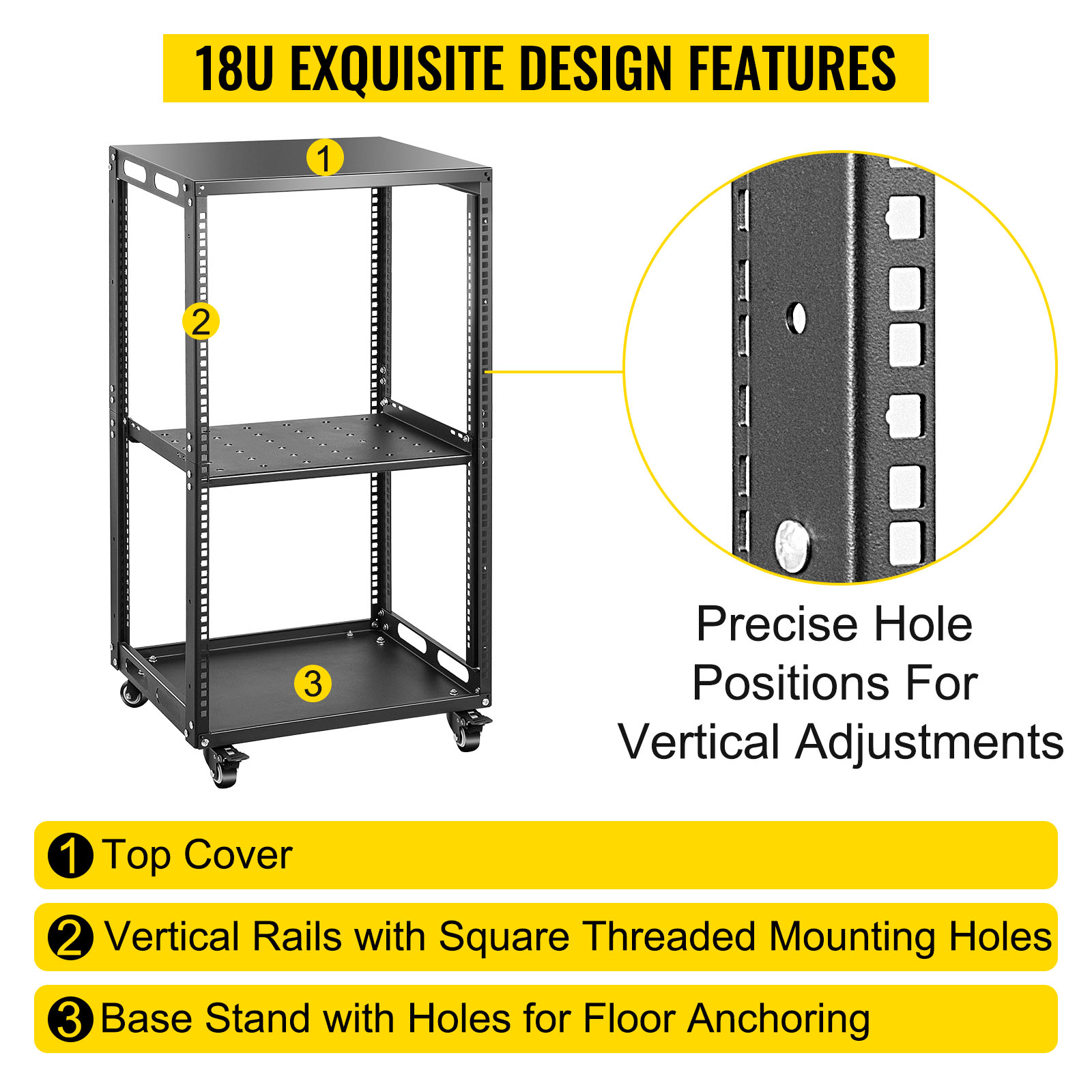 VEVOR Rack de Serveur à Cadre Ouvert 15U 19'' 48,3 cm Rack Ouvert pour  Serveurs