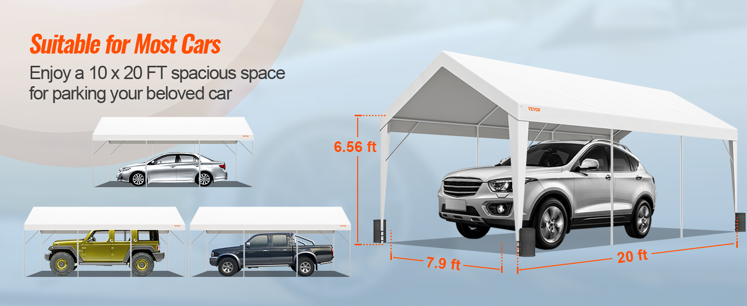 Tente Portable en acier robuste, abri de voiture, auvent d'extérieur,  étanche, 10X20 pieds