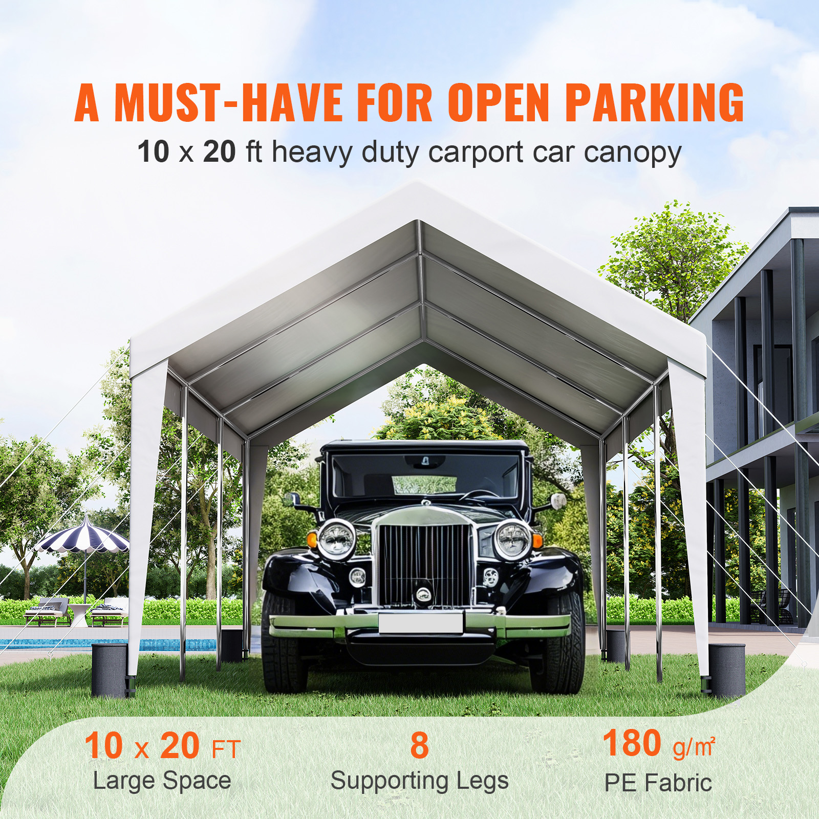 Carport Car Canopy Garage Shelter Tent 10/12x20FT 8 Legs Sidewalls&Windows - Picture 58 of 67