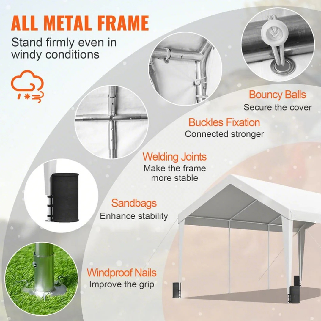 Carport Car Canopy Garage Shelter Tent 10/12x20FT 8 Legs Sidewalls&Windows - Picture 60 of 67