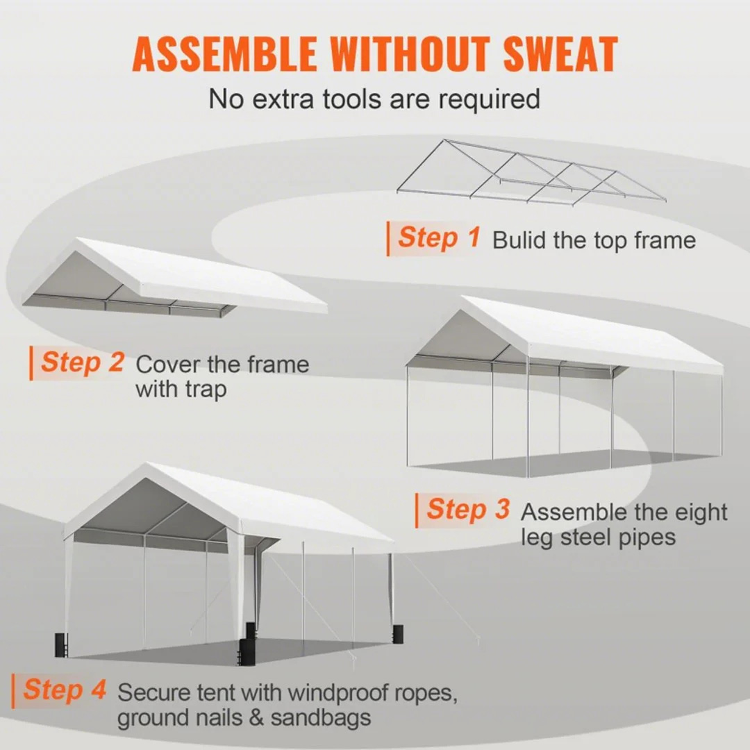 Carport Car Canopy Garage Shelter Tent 10/12x20FT 8 Legs Sidewalls&Windows - Picture 62 of 67
