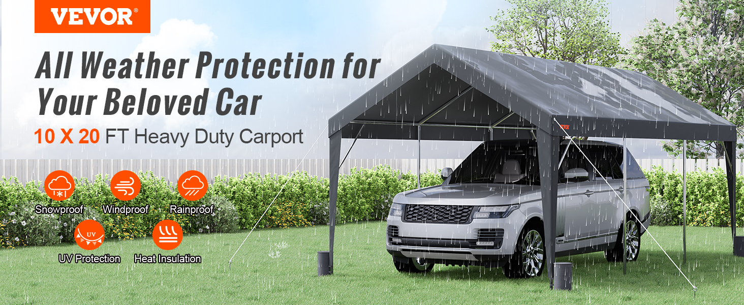 VEVOR Carport, Heavy Duty 10 x 20ft Car Canopy, Outdoor Garage Shelter with  8 Reinforced Poles and 4 Weighted Bags, UV Resistant Waterproof Instant Car  Garage Tent for Party Garden Boat, Darkgray