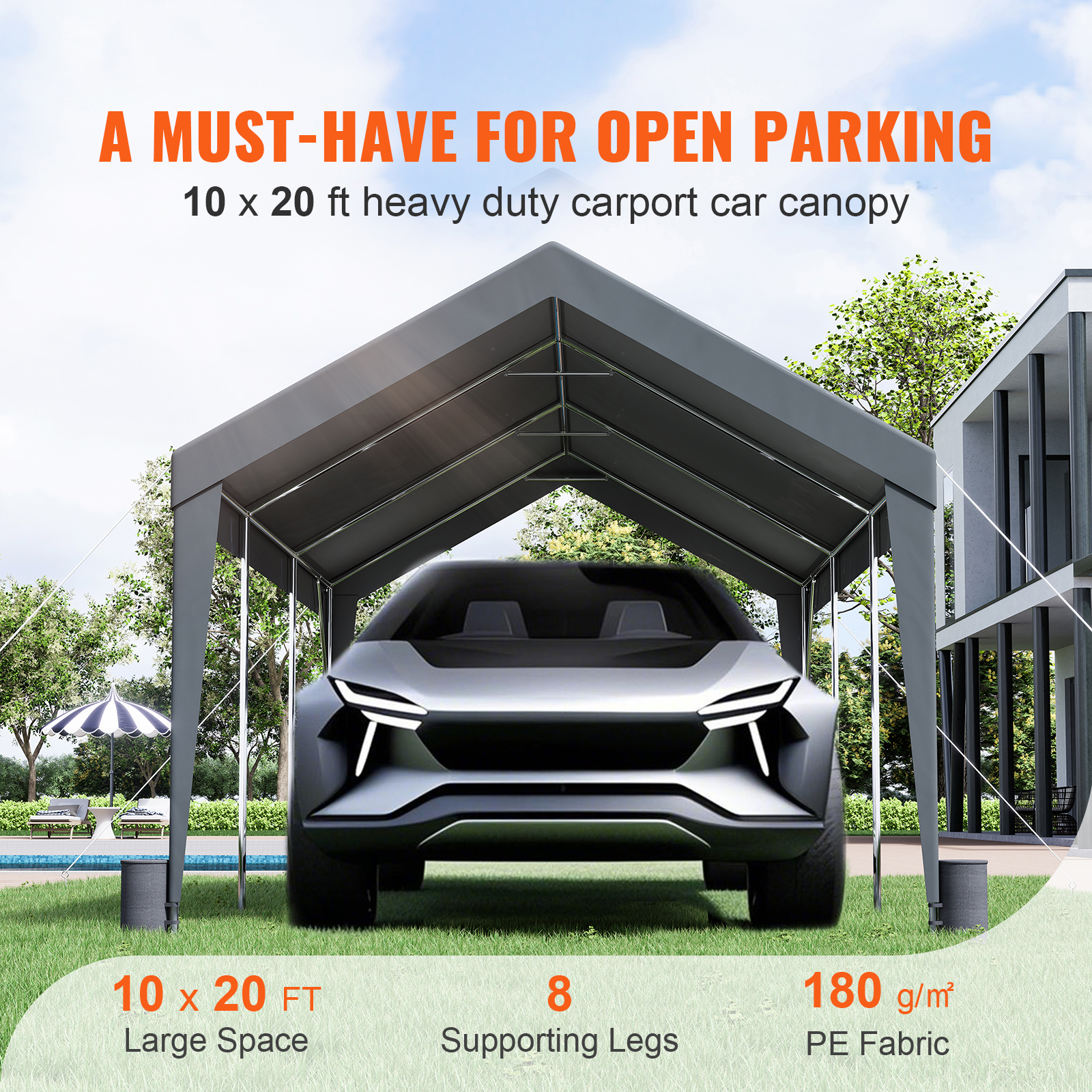 Carport Car Canopy Garage Shelter Tent 10/12x20FT 8 Legs Sidewalls&Windows - Picture 47 of 67