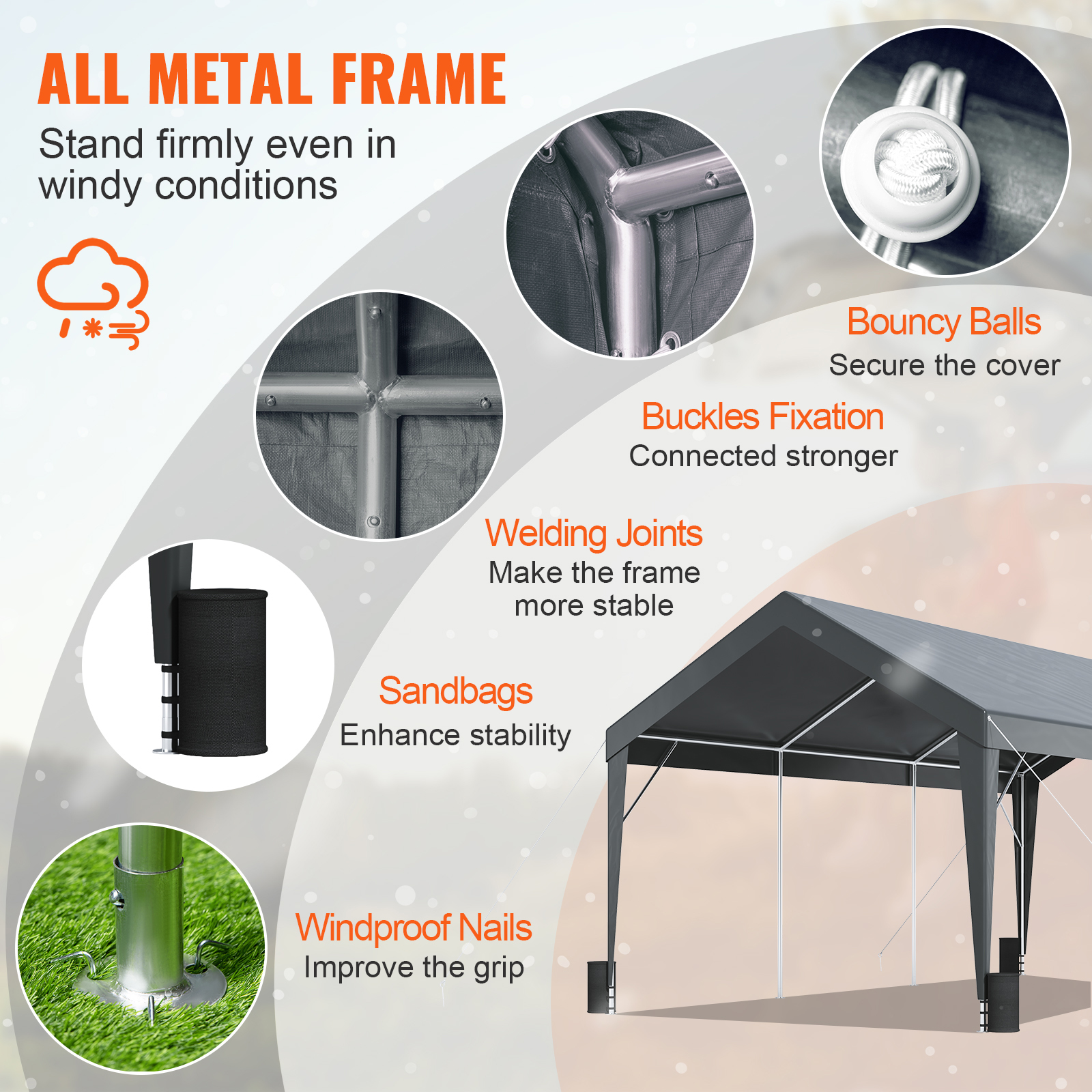 Carport Car Canopy Garage Shelter Tent 10/12x20FT 8 Legs Sidewalls&Windows - Picture 49 of 67