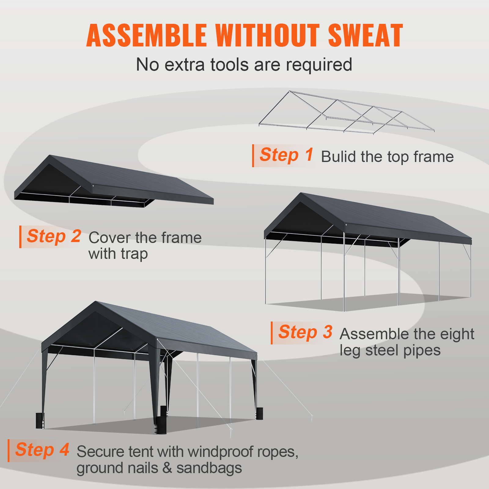Carport Car Canopy Garage Shelter Tent 10/12x20FT 8 Legs Sidewalls&Windows - Picture 51 of 67
