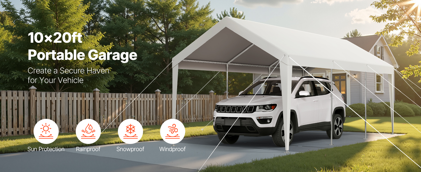 VEVOR Carport, 10 x 20 FT Outdoor Car Canopy, Potable Carport